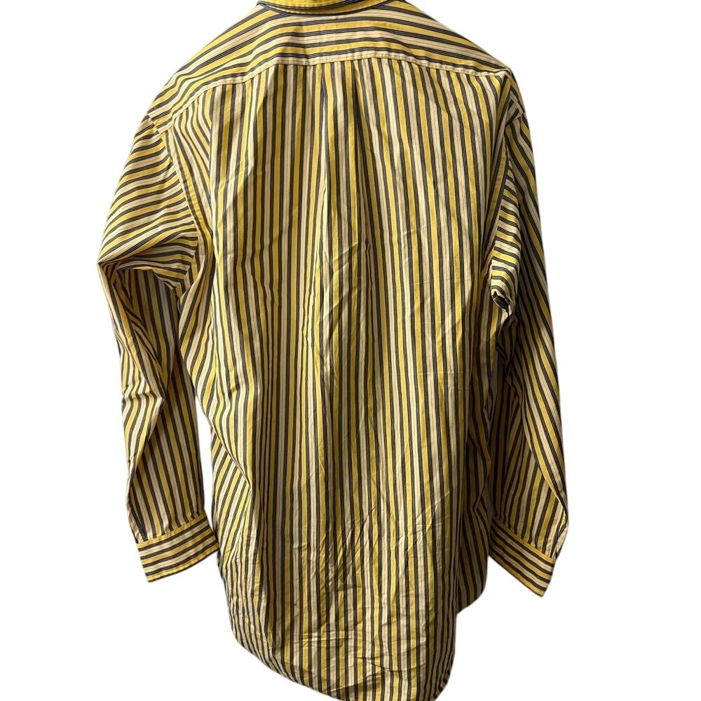 Ralph Lauren Shirt‎ Blake Fit 100% Cotton Yellow Navy Stripe Long Sleeve M - Picture 3 of 4